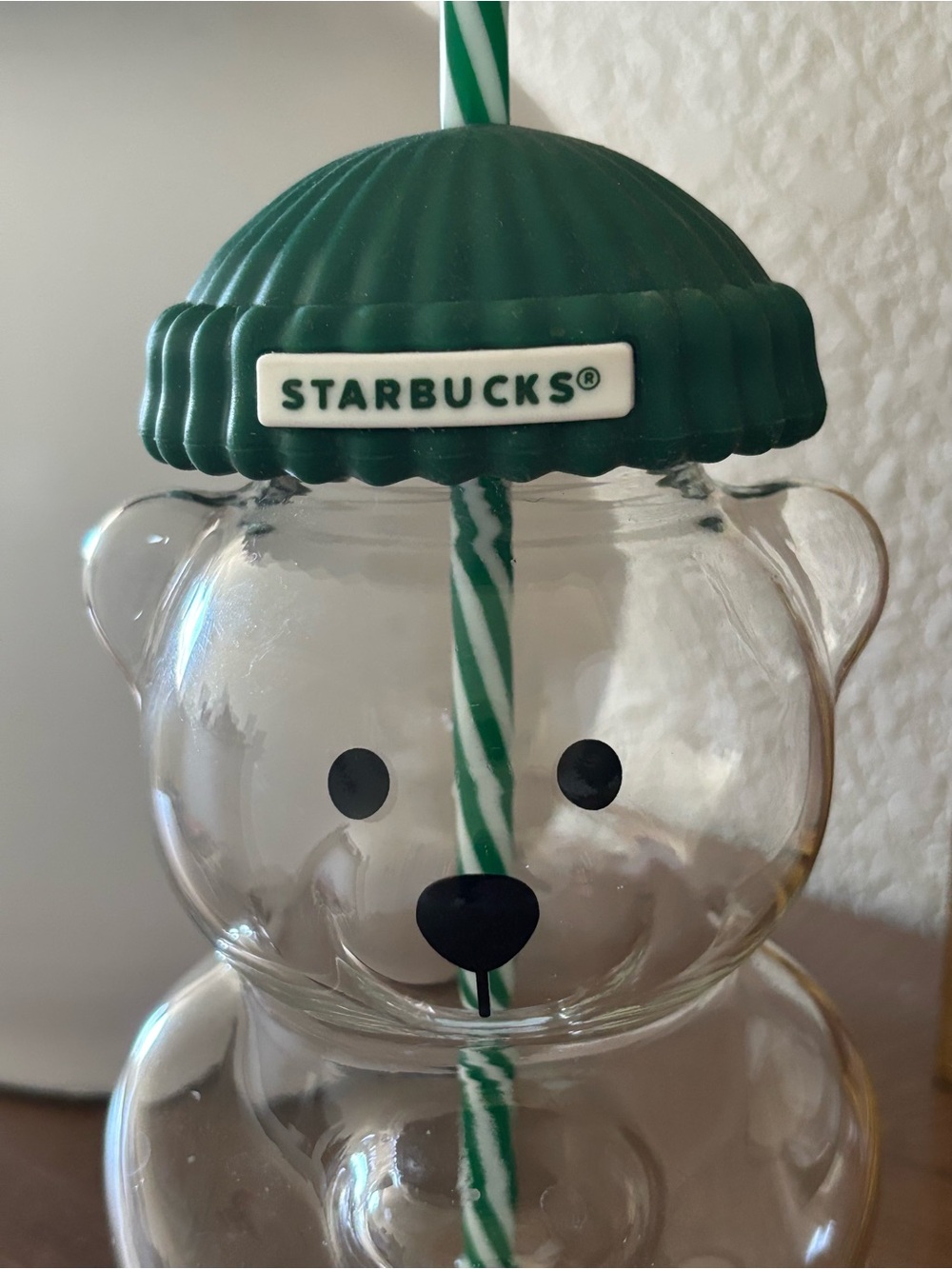 Starbucks Clear Bearista Tumbler with Green Beanie and Striped Straw, NWT. - Picture 4 of 4